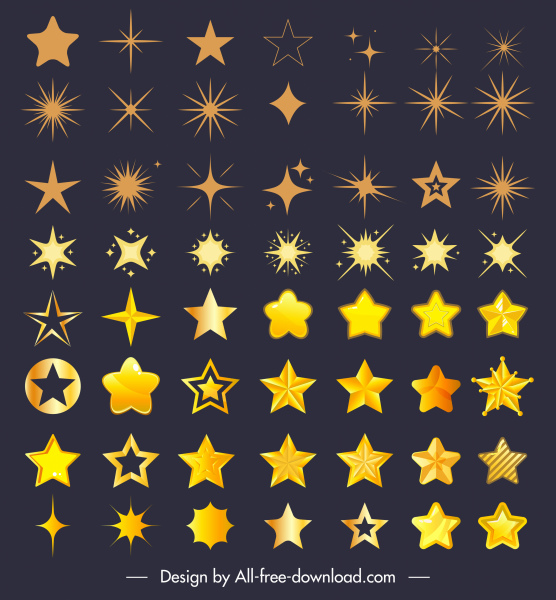 ícones de estrelas decorativas brilhando formas clássicas modernas