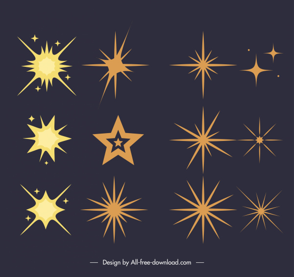 estrellas decorativas iconos brillante boceto plano clásico