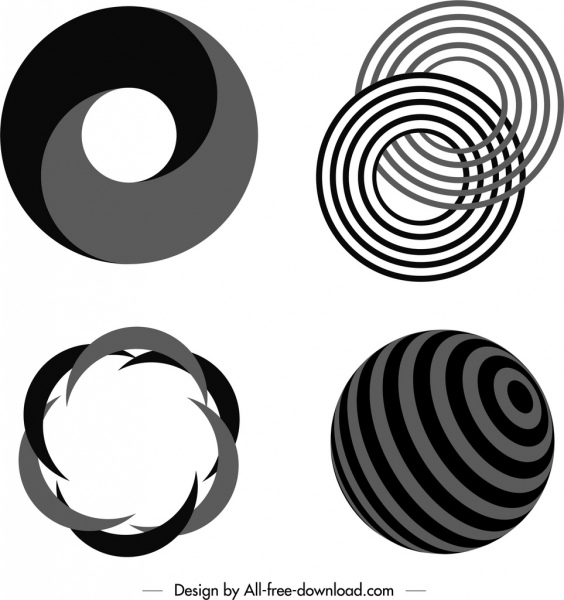 dekorative verwirbelte geformte Schablonen schwarz weiß verdrehte Skizze