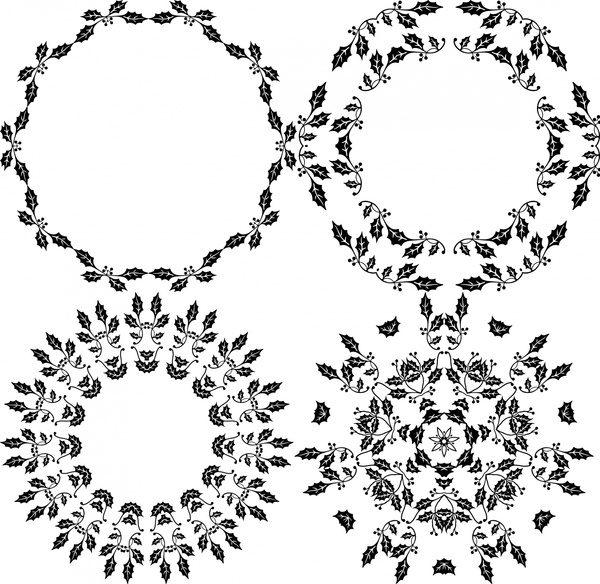 Decorative Wreaths Vector Illustration With Leaves