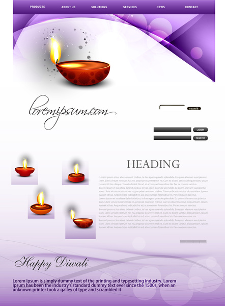 Deepawali diwali diya vague coloré brillant site template vecteur