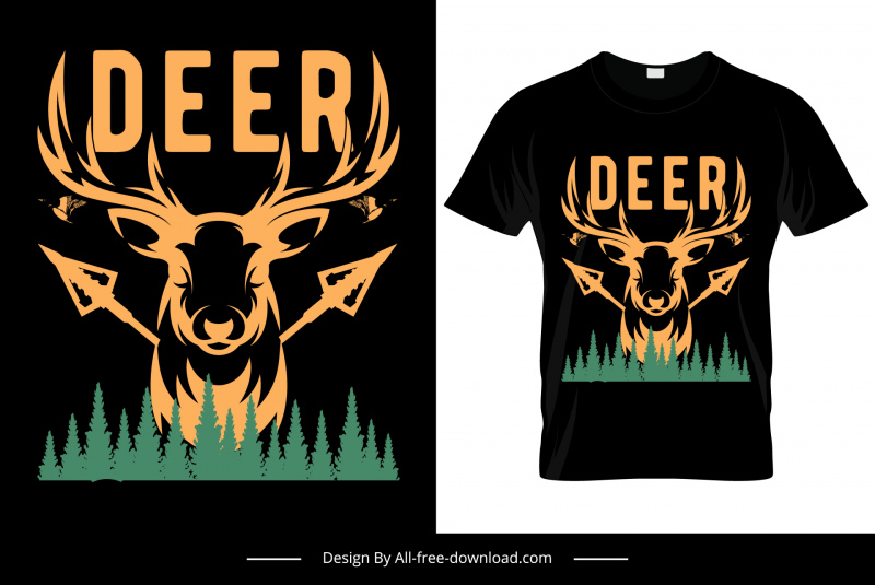 鹿の森のTシャツテンプレート対称シルエットスケッチ