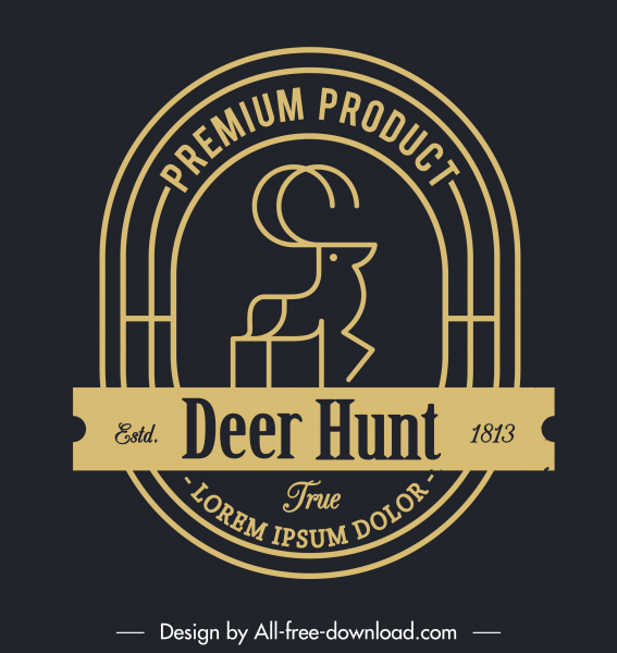 geyik logosu şablonu koyu düz handdrawn tasarım