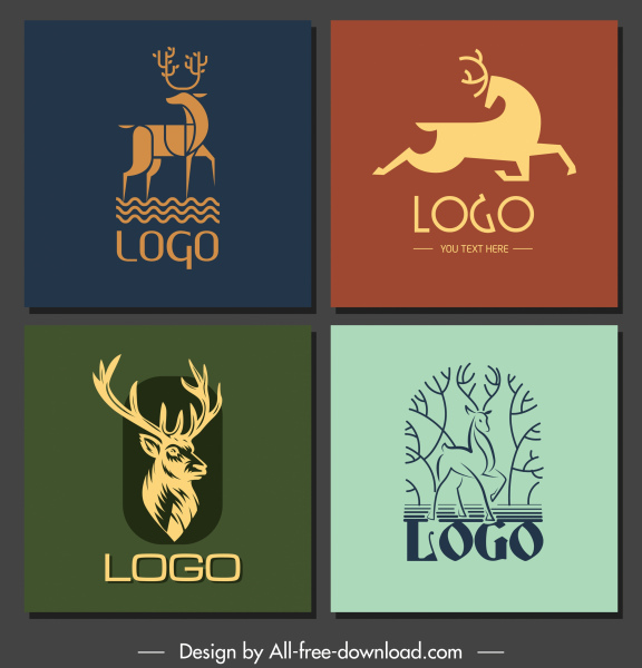 оленей логотипы handdrawn эскиз плоский 3d дизайн