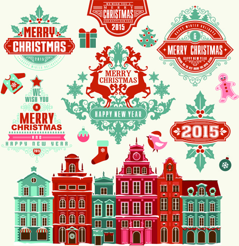 Delicate15 Christmas Labels Ornaments Vector