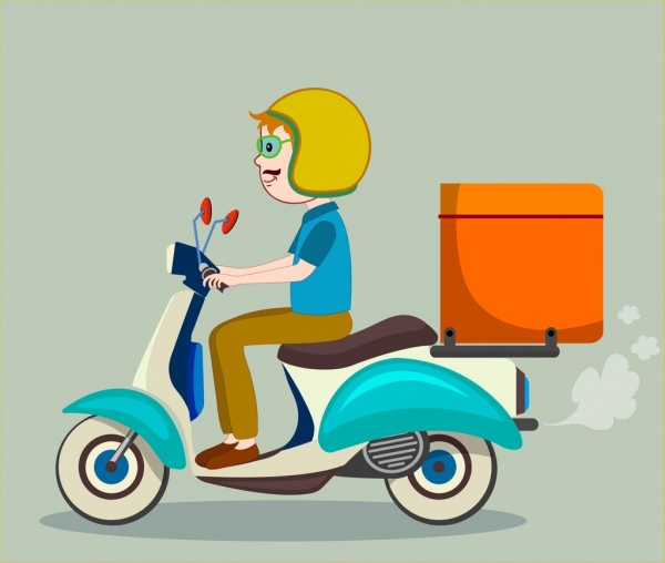 доставки рекламы человек скутер иконы цветной мультфильм
