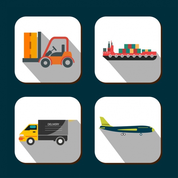 ícones de entrega do forklift caminhões de avião navio símbolos ornamento