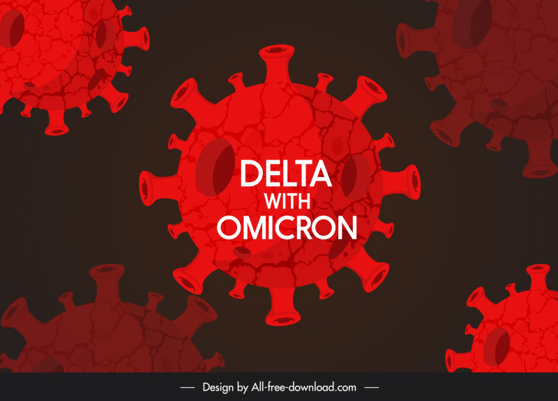 Delta dengan virus COVID-19 Omicron spanduk desain gelap