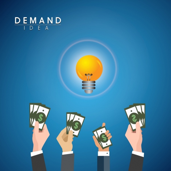 Icone denaro di lampadina luminosa di concetto di idea la domanda