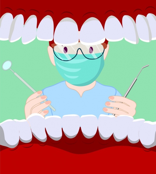 牙科背景牙医口下颌图标卡通设计