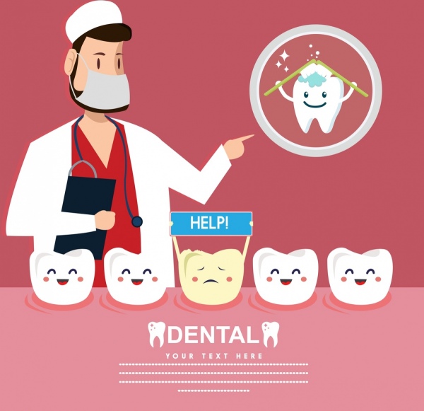 Dental dentista dental bandera iconos lindo diseño estilizado