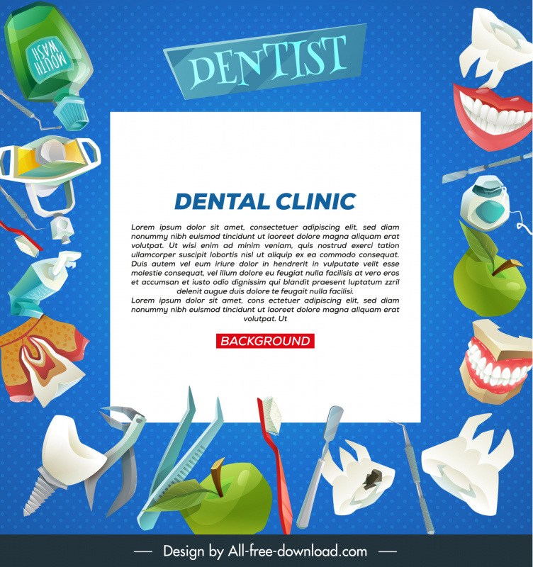 quadro de fundo da clínica dentária elementos de odontologia decoração de borda