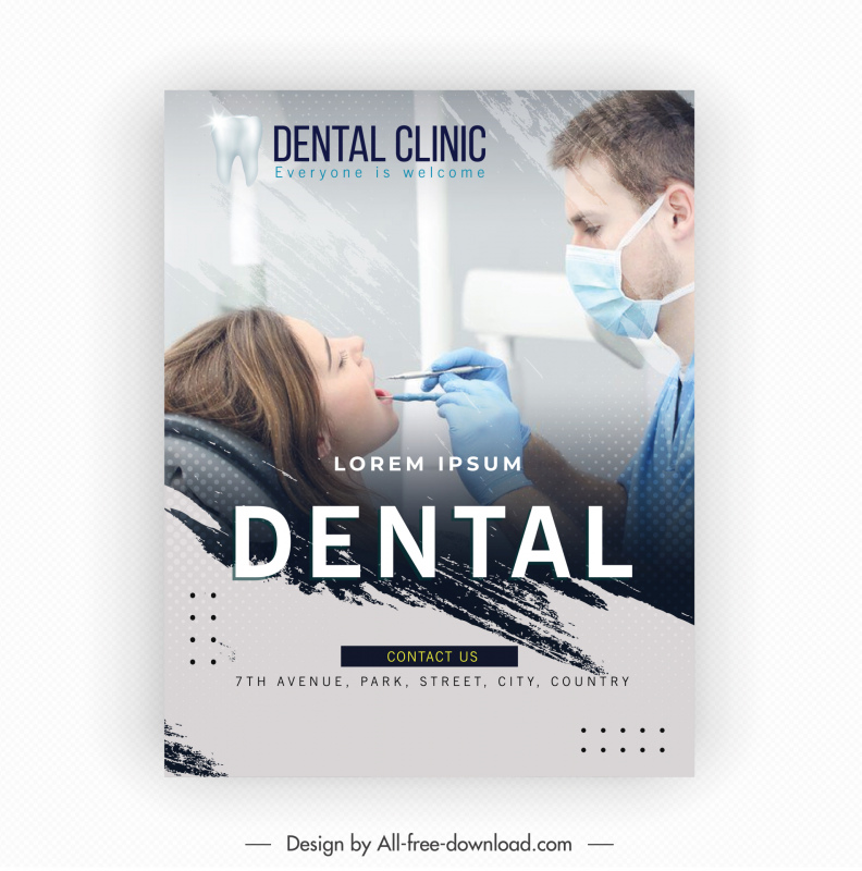 Plantilla de folleto de clínica dental decoración realista de gunge