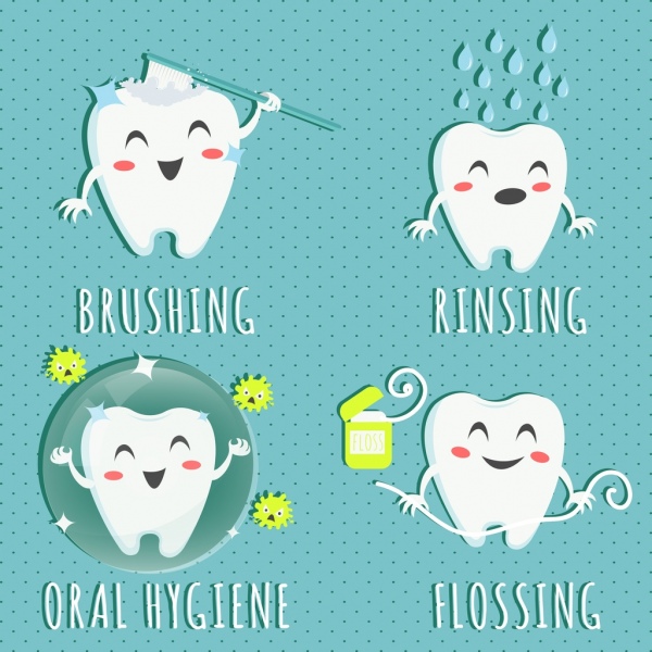 dentystyczne elementy projektu, słodki stylizowany ząb ikony