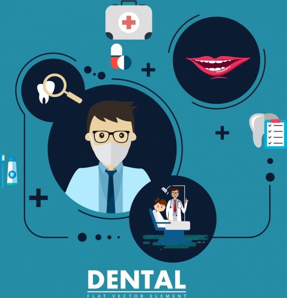 Dental Design-Elemente verschiedene flache Symbole
