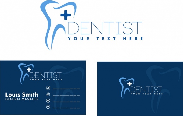 ícone de dente de cartão nome dentais croqui design azul