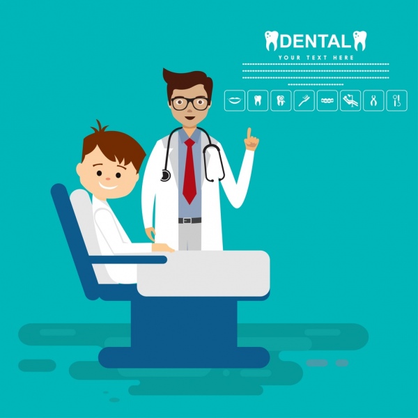 Стоматологическая плакат цветной мультфильм дизайн иконки детские стоматолог