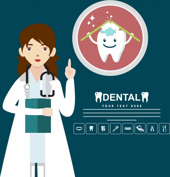 Poster fêmea Dentista dental dente estilizado ícone