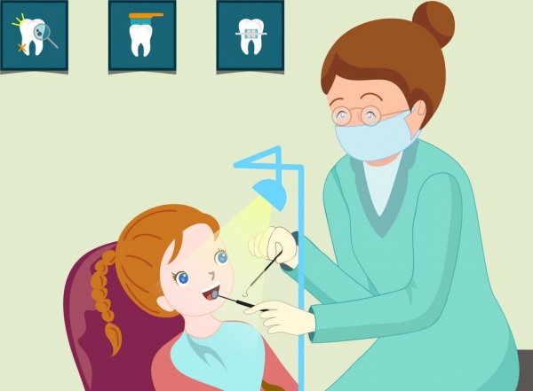 gadis dokter gigi gigi latar belakang ikon kartun desain