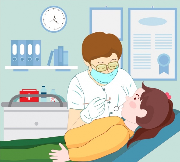Zahnarzt Arbeit Hintergrund farbige Cartoon-Design
