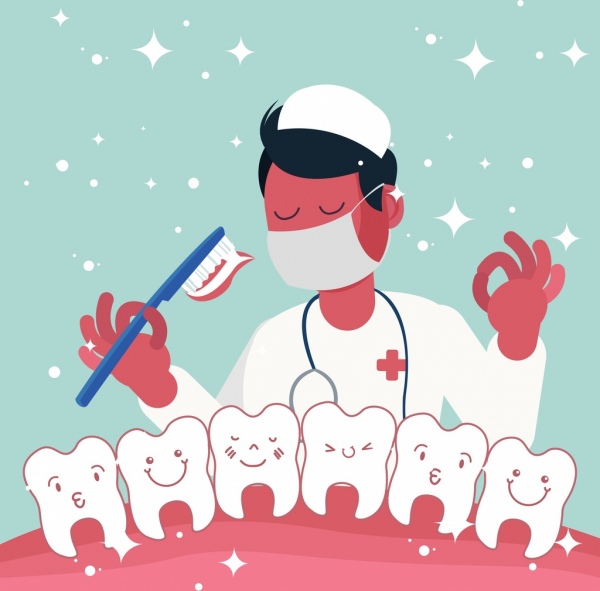 ikony dentysta Stomatologia stylizowane szczoteczka tło zęby