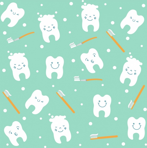 Icone di spazzolino da denti di odontoiatria sfondo denti ripetendo design