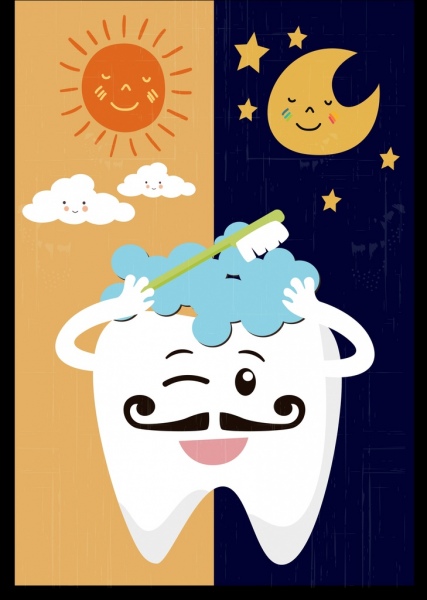 Odontologia bandeira estilizada dentes sol lua ícones
