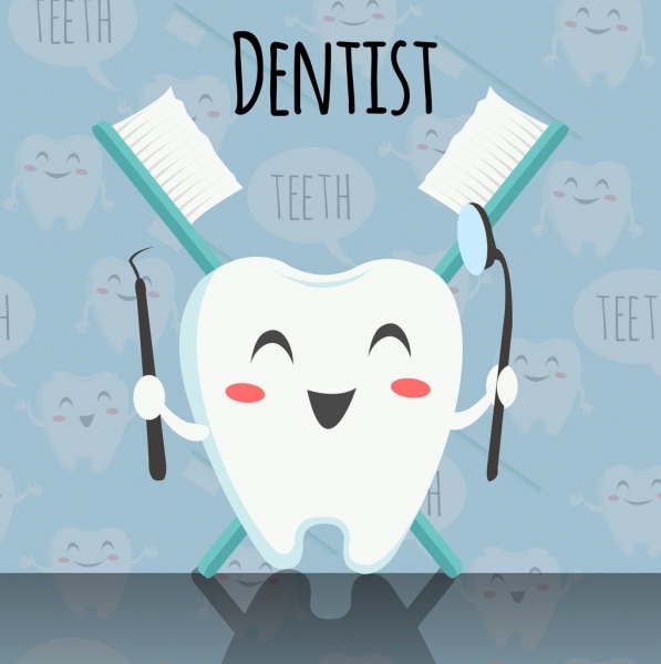 banner di odontoiatria stilizzato icona del dente ripetente sfondo