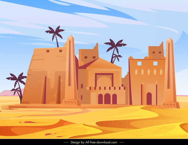 arquitectura del desierto pintura color retro boceto
