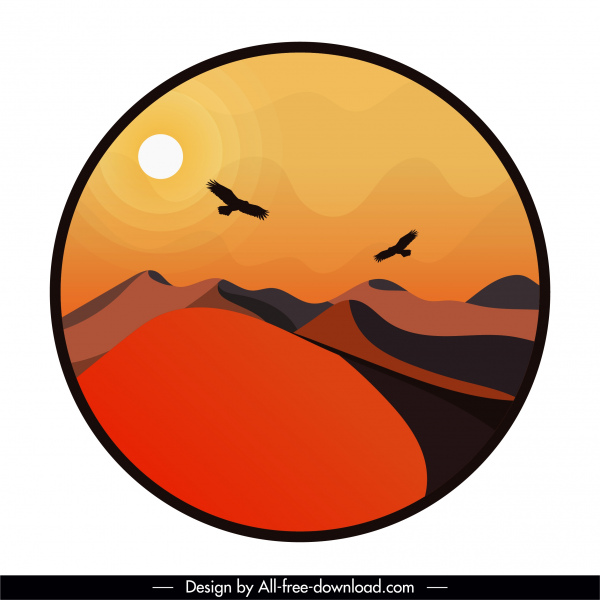 Wüstenlandschaft Hintergrund farbige klassische Kreis Isolierung