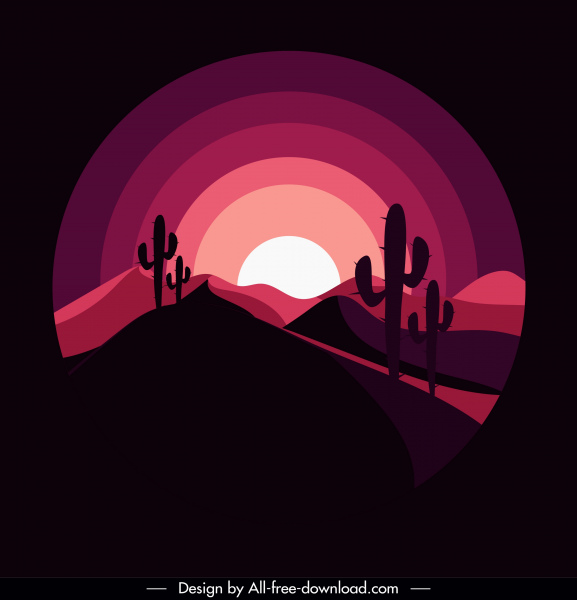 paisaje del desierto fondo oscuro diseño luz de la luna boceto