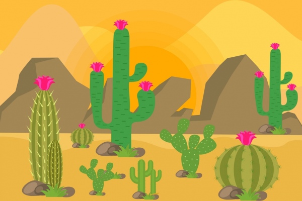 Dibujo De Paisaje Del Desierto Cactus Rock Iconos De Dibujos Animados De  Colores-icono De Vector-vector Libre Descarga Gratuita