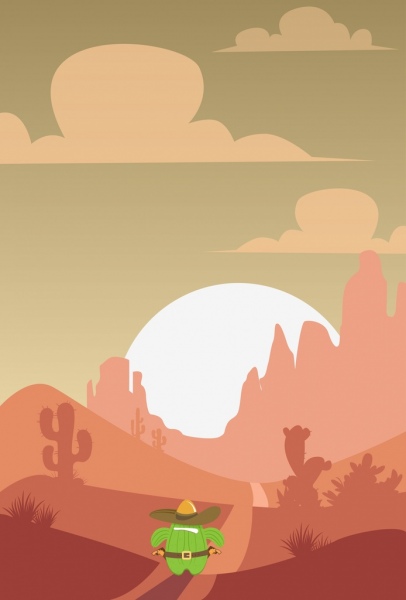 Desenho da paisagem do deserto Decoração estilizada do ícone do cacto
