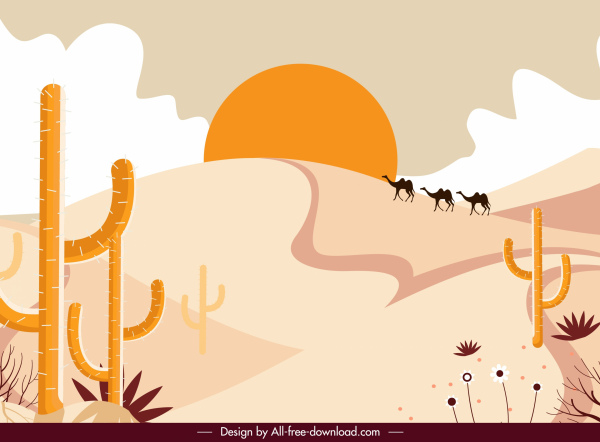 沙漠山水画彩色经典设计