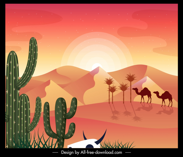 사막 풍경 그림 컬러 고전적인 장식