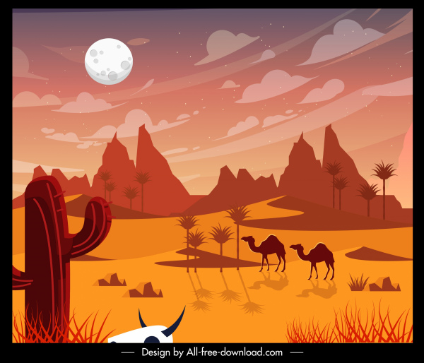 sa mạc cuộc sống hoang dã phong cảnh sơn màu cổ điển trang trí