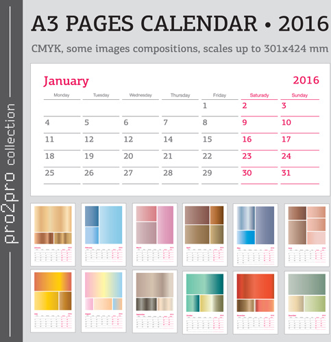Schreibtisch-Kalender template16 Vektor