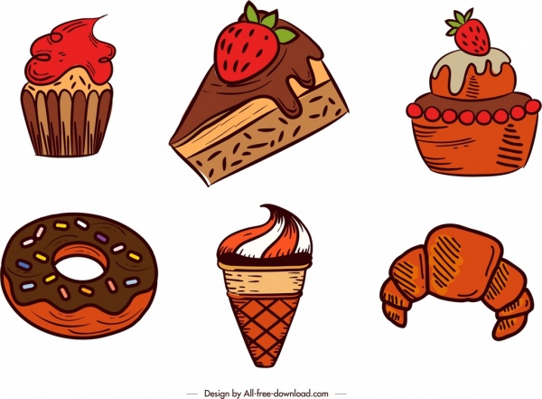 デザートのデザイン要素ケーキクリームアイコンクラシックデザイン