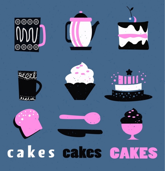 элементы дизайна десерт плоский черный розовый белые иконки