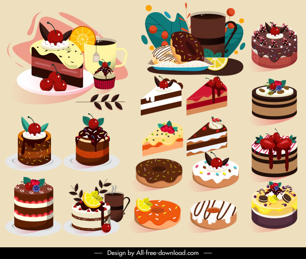 ikony deserowe kształty ciasta szkic kolorowy wystrój