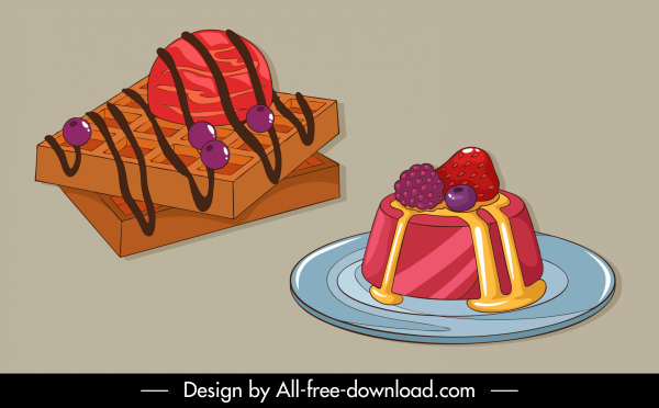 ikon makanan penutup sketsa kue berwarna-warni 3d