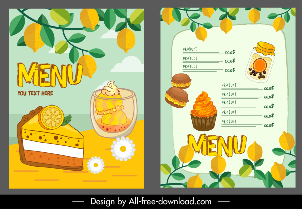 template menu makanan penutup warna-warni dekorasi handdrawn klasik