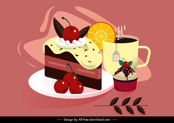 甜點畫奶油蛋糕茶素描五顏六色經典