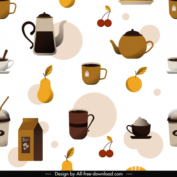 deser wzór kawy herbata owoce szkic płaski klasyczny