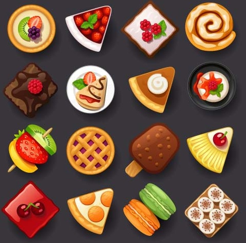 Dessert mit Kuchen Icons set