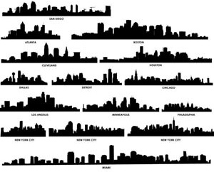 مفصلة ناقلات صورة ظلية ناطحات السحاب في المدينة الأمريكية