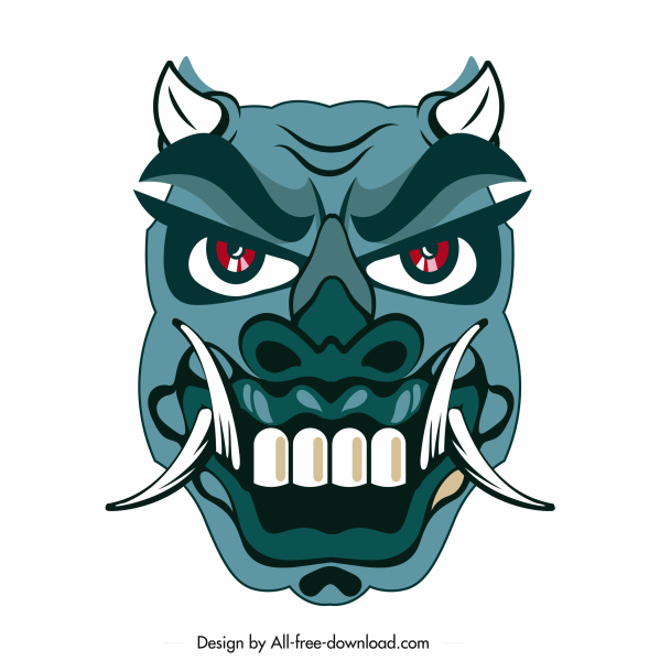 Devil Mask icon mengerikan bertanduk wajah Fang sketsa