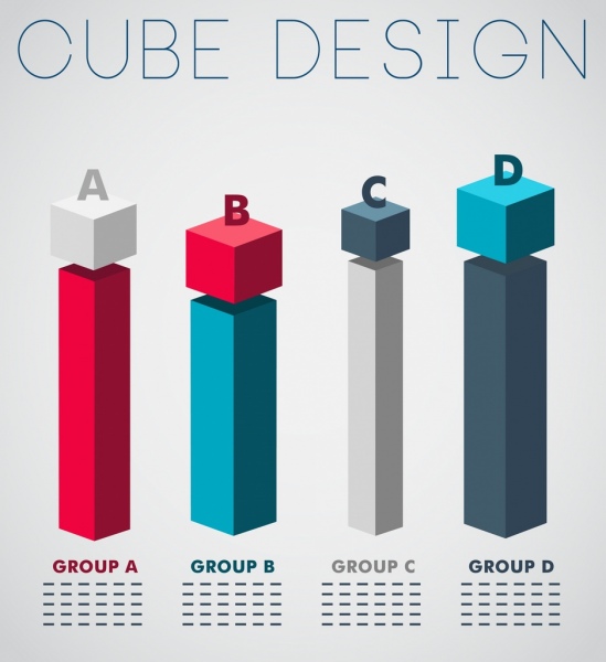 Diagram grafik latar belakang berwarna-warni 3d kubik kolom desain