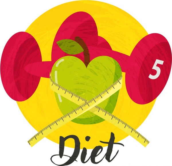 Diät-Hintergrund Dumbbel Apple-Herrscher Symbole 3d design