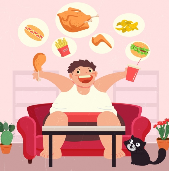 chế độ ăn uống nền người đàn ông béo thức ăn nhanh các biểu tượng